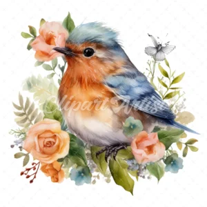 20 High-Quality Floral Quirky Robin Clipart - Quirky robin digital watercolor JPG instant download for commercial use - Digital download