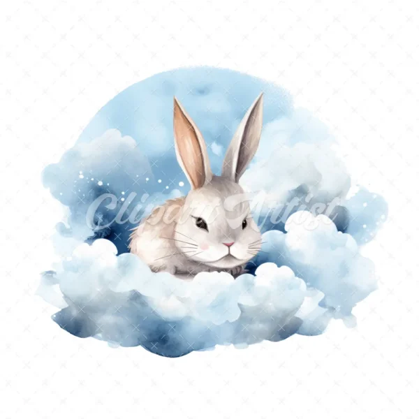 20 High-Quality Sleeping Bunny Clipart - Sleeping bunny digital watercolor JPG instant download for commercial use - Digital download