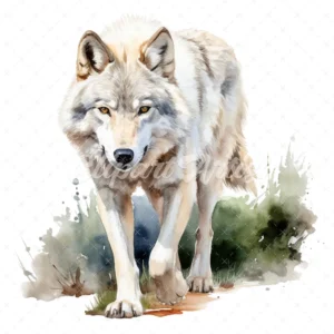 20 High-Quality White Wolf Portrait Clipart - White wolf digital watercolor JPG instant download for commercial use - Digital download