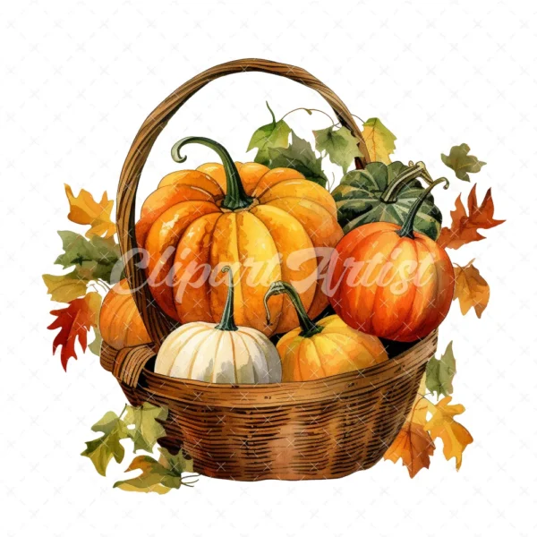20 High-Quality Pumpkin Basket Clipart - Pumpkin basket digital watercolor JPG instant download for commercial use - Digital download