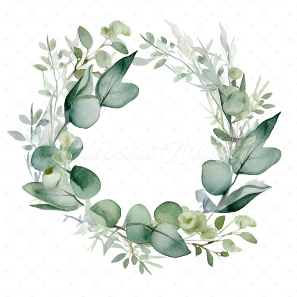 20 High-Quality Eucalyptus Wreath Clipart - Eucalyptus wreath digital watercolor JPG instant download for commercial use - Digital download