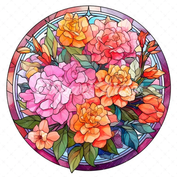 20 High-Quality Flowers Stained Glass Clipart - Bouquet flower digital watercolor JPG instant download for commercial use - Digital download