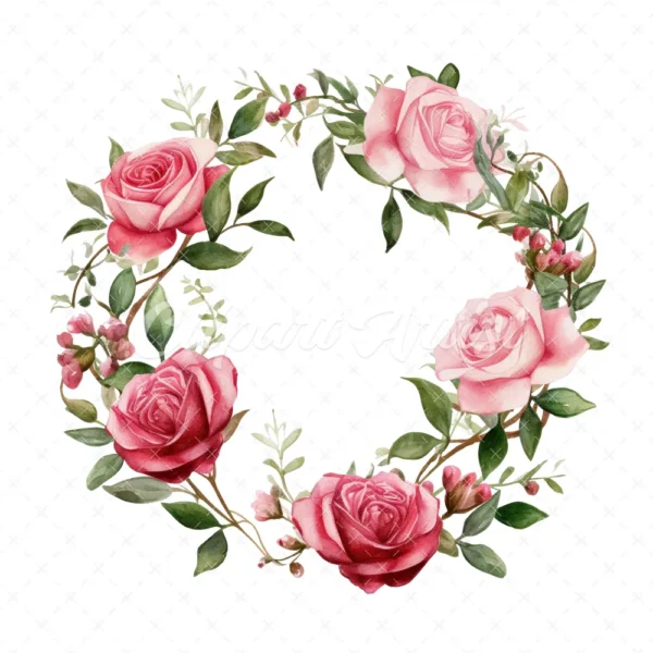 20 High-Quality Roses Wreath Clipart - Roses wreath digital watercolor JPG instant download for commercial use - Digital download