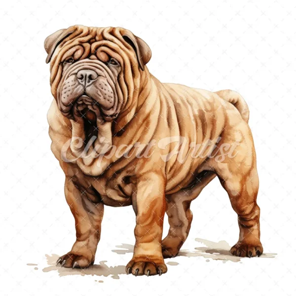 19 High-Quality Standing up Shar Pei Clipart - Shar pei dog digital watercolor JPG instant download for commercial use - Digital download