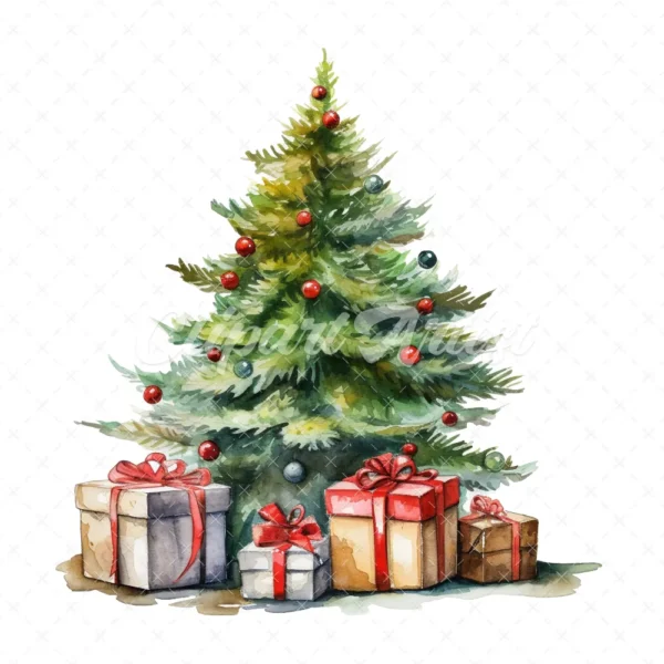 20 High-Quality Christmas Tree Gifts Clipart - Christmas gifts digital watercolor JPG instant download for commercial use - Digital download