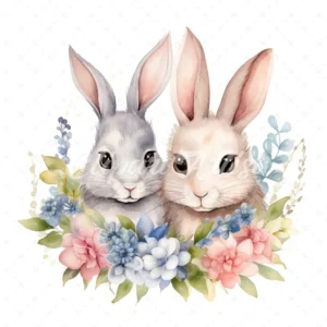 20 High-Quality Floral Bunny Friends Clipart - Floral bunny digital watercolor JPG instant download for commercial use - Digital download