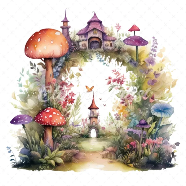 20 High-Quality Enchanted Fairy Forest Clipart - Fairy forest digital watercolor JPG instant download for commercial use - Digital download