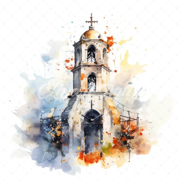 20 High-Quality Bell Tower Clipart - Bell tower digital watercolor JPG instant download for commercial use - Digital download