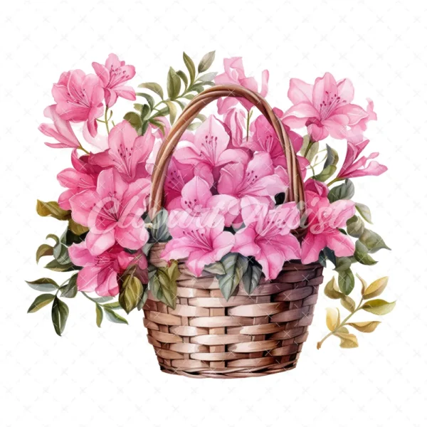 20 High-Quality Azaleas Basket Clipart - Azaleas basket digital watercolor JPG instant download for commercial use - Digital download