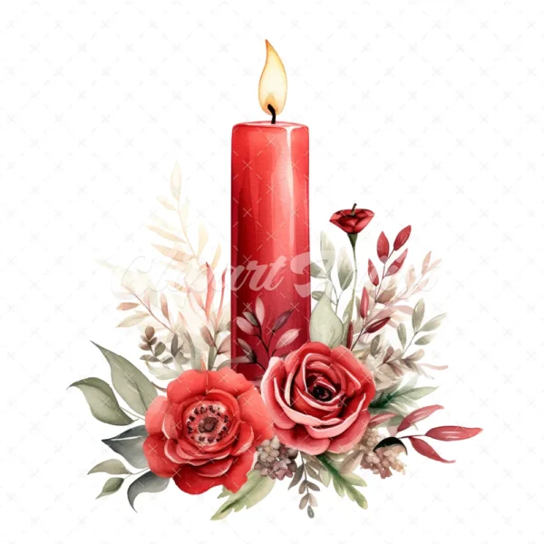 20 High-Quality Red Floral Candles Clipart - Red candle flower digital watercolor JPG instant download for commercial use - Digital download