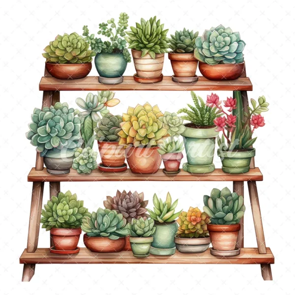 20 High-Quality Succulent Rack Clipart - Succulent rack digital watercolor JPG instant download for commercial use - Digital download