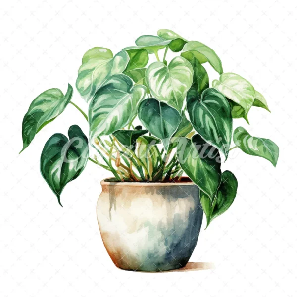 19 High-Quality Pot of Philodendron Clipart - Philodendron digital watercolor JPG instant download for commercial use - Digital download