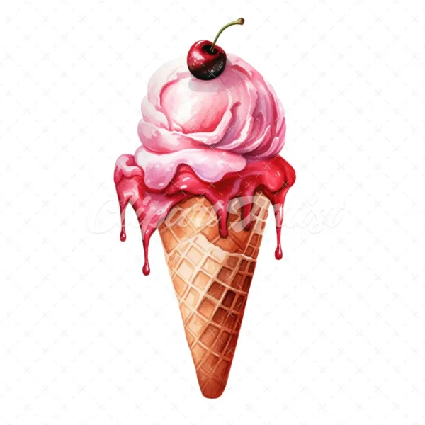 20 High-Quality Ice Cream Clipart - Ice cream digital watercolor JPG instant download for commercial use - Digital download