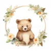 20 High-Quality Bear In Round Frame Rack Clipart - Bear frame digital watercolor JPG instant download for commercial use - Digital download