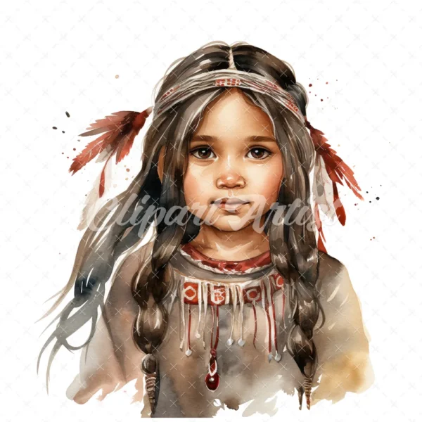 20 High-Quality Native American Girl Clipart - Native american digital watercolor JPG instant download for commercial use - Digital download