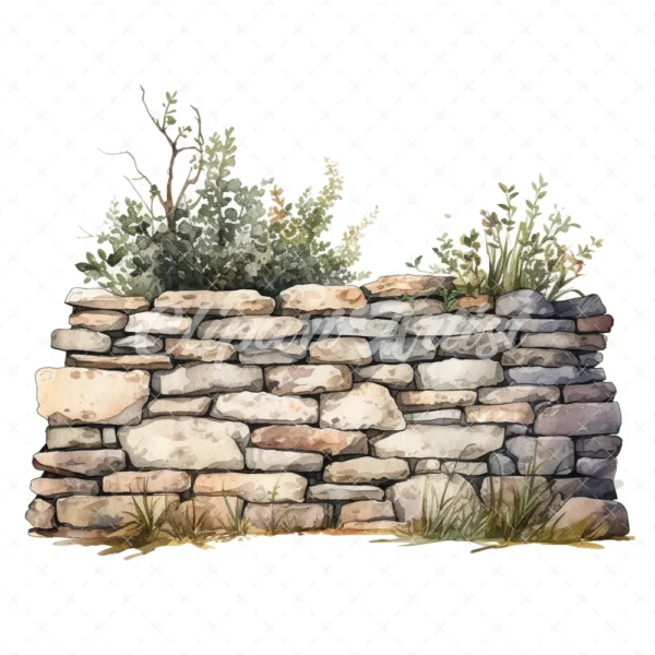 20 High-Quality Rustic Stone Wall Clipart - Rustic stone wall digital watercolor JPG instant download for commercial use - Digital download