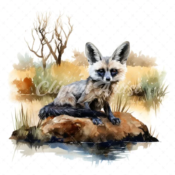 19 High-Quality Bat Eared Fox Clipart - Bat eared fox digital watercolor JPG instant download for commercial use - Digital download