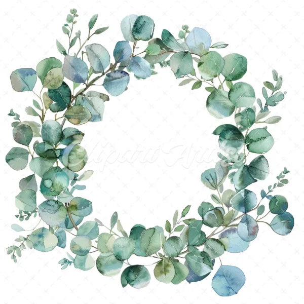 20 High-Quality Eucalyptus Wreath Clipart - Eucalyptus wreath digital watercolor JPG instant download for commercial use - Digital download