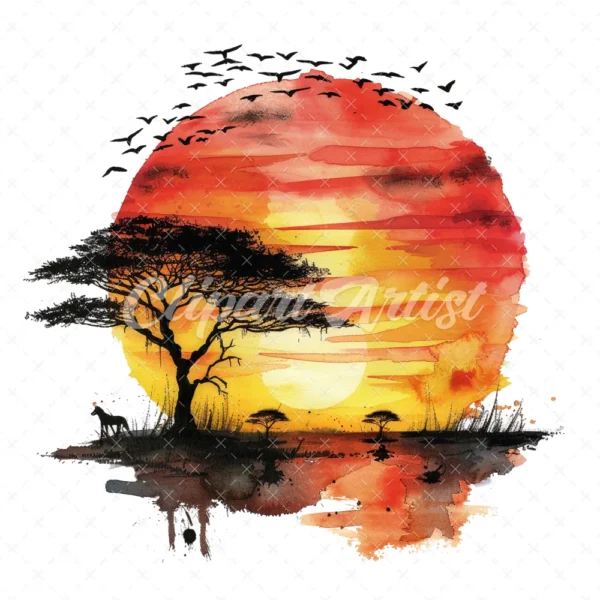 21 High-Quality African Sunset Clipart - African sunset digital watercolor JPG instant download for commercial use - Digital download