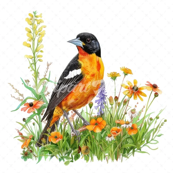 19 High-Quality Baltimore Oriole Clipart - Baltimore oriole digital watercolor JPG instant download for commercial use - Digital download