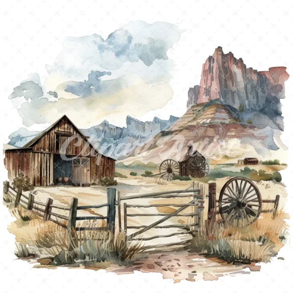 19 High-Quality Old West Clipart - Old west landscape digital watercolor JPG instant download for commercial use - Digital download