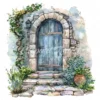 20 High-Quality Doors on Countryside Clipart - Floral doors digital watercolor JPG instant download for commercial use - Digital download