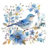 20 High-Quality Blue Bird Floral Clipart - Blue bird floral digital watercolor JPG instant download for commercial use - Digital download