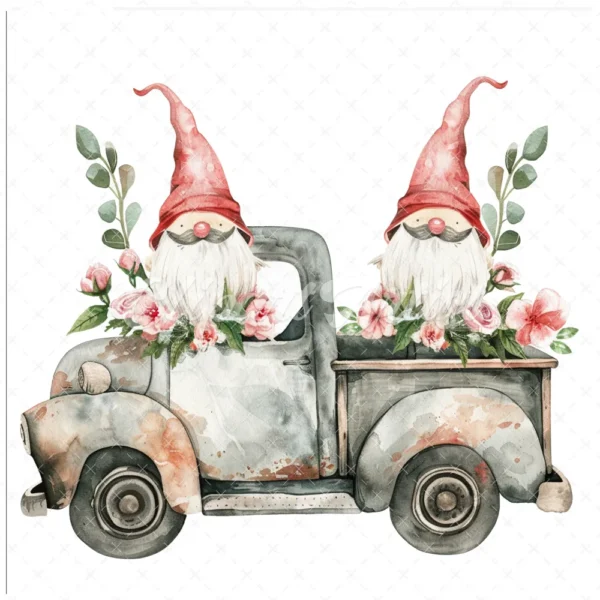 19 High-Quality Gnomes in Pickup Truck Clipart - Gnomes pickup digital watercolor JPG instant download for commercial use - Digital download