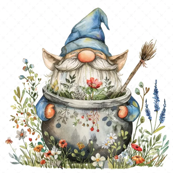 20 High-Quality Gnomes With Cauldron Clipart - Gnomes cauldron digital watercolor JPG instant download for commercial use - Digital download