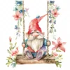 18 High-Quality Gnome on Swing Clipart - Gnome on swing wreath digital watercolor JPG instant download for commercial use - Digital download