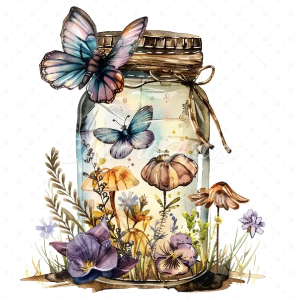 20 High-Quality Fairy Jars Clipart - Fairy jars digital watercolor JPG instant download for commercial use - Digital download