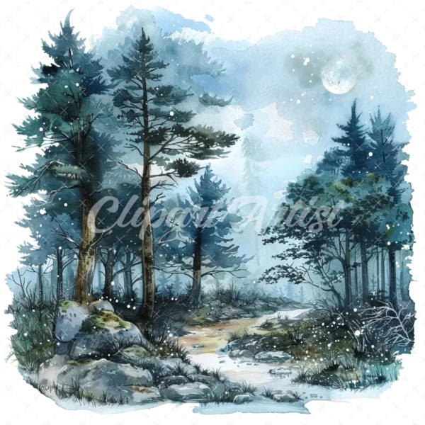 20 High-Quality Enchanted Fairy Forest Clipart - Fairy forest digital watercolor JPG instant download for commercial use - Digital download