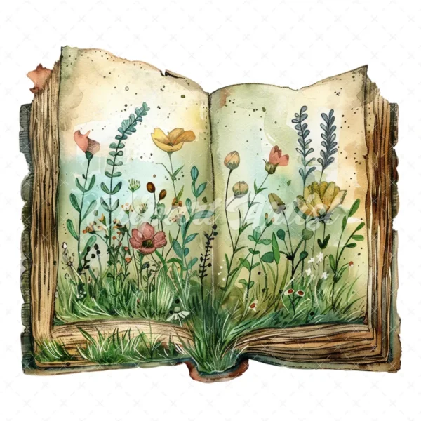 20 High-Quality Forgotten Book Clipart - Forgotten book digital watercolor JPG instant download for commercial use - Digital download