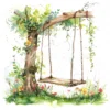 18 High-Quality Tree Swings Clipart - Tree swings digital watercolor JPG instant download for commercial use - Digital download