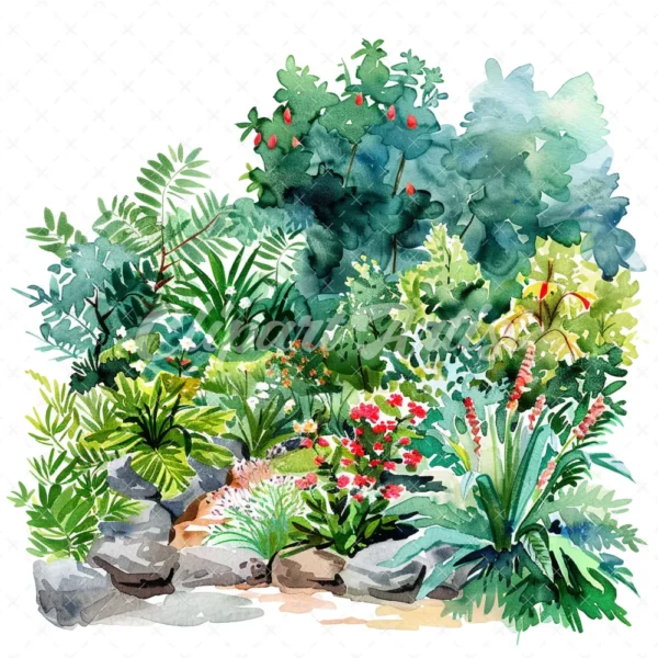 20 High-Quality Landscape Garden Clipart - Landscape garden digital watercolor JPG instant download for commercial use - Digital download
