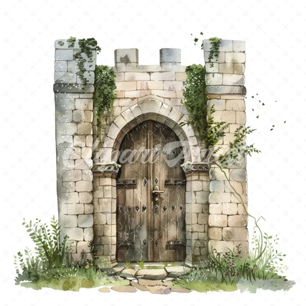 20 High-Quality Castle Entrance Clipart - Castle entrance digital watercolor JPG instant download for commercial use - Digital download