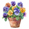 20 High-Quality Pot of Pansies Clipart - Pot of pansies digital watercolor JPG instant download for commercial use - Digital download