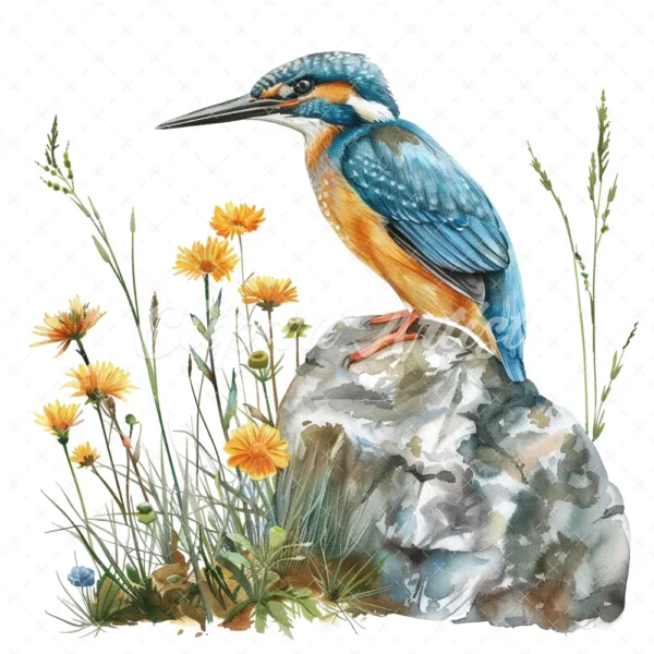 20 High-Quality Floral Kingfisher Clipart - Floral kingfisher digital watercolor JPG instant download for commercial use - Digital download