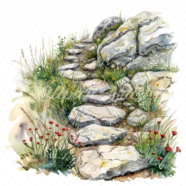 20 High-Quality Rocky Path Clipart - Rocky path digital watercolor JPG instant download for commercial use - Digital download