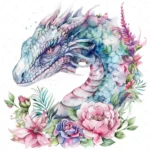 20 High-Quality Floral Dragon Clipart - Floral dragon watercolor JPG instant download for commercial use - Digital download
