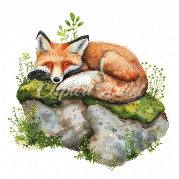22 High-Quality Cute Fox Sleep Clipart - Cute fox sleep digital watercolor JPG instant download for commercial use - Digital download