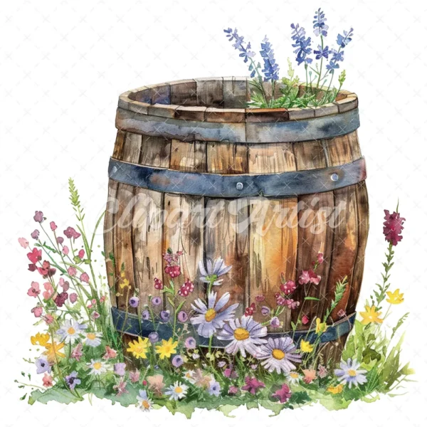 19 High-Quality Rustic Wooden Barrel Clipart - Wooden barrel digital watercolor JPG instant download for commercial use - Digital download