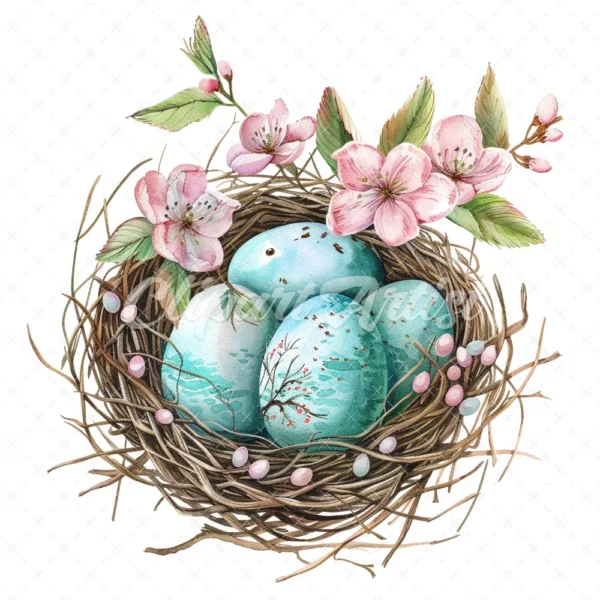 20 High-Quality Floral Bird Nest Clipart - Floral bird nest digital watercolor JPG instant download for commercial use - Digital download
