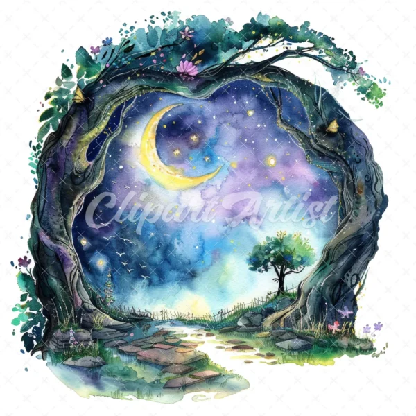 19 High-Quality Fairy Tree Archway Clipart - Fairy tree digital watercolor JPG instant download for commercial use - Digital download