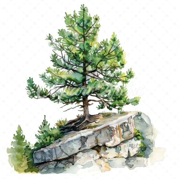 20 High-Quality Pine Trees on Cliff Clipart - Pine trees on cliff watercolor JPG instant download for commercial use - Digital download
