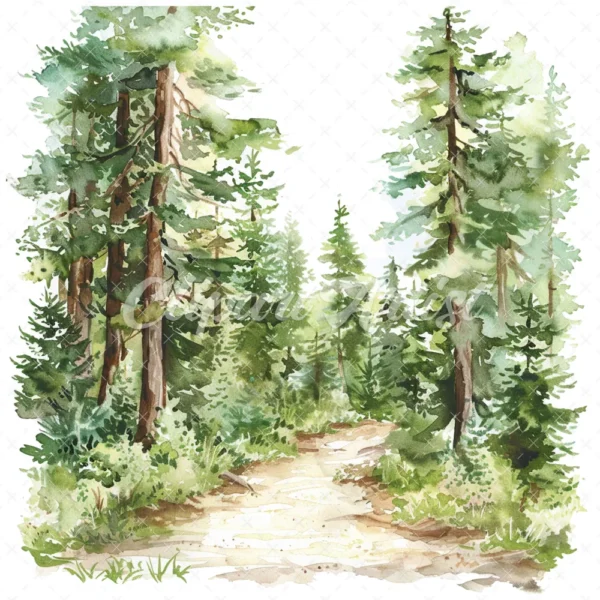 20 High-Quality Forest Trail Clipart - Forest trail landscape watercolor JPG instant download for commercial use - Digital download