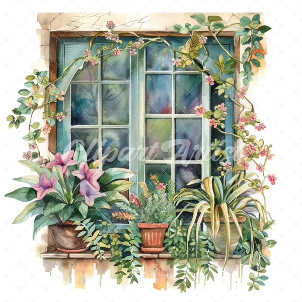 20 High-Quality Victorian Windows Set-1 Clipart - Victorian windows watercolor JPG instant download for commercial use - Digital download