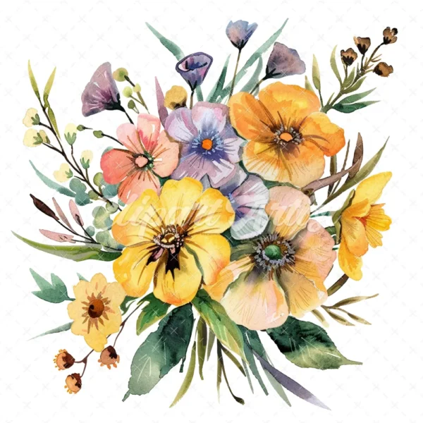 20 High-Quality Bouquet of Flowers Clipart - Bouquet of flower digital watercolor JPG instant download for commercial use - Digital download