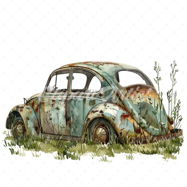 20 High-Quality Abandoned Cars Clipart - Abandoned cars digital watercolor JPG instant download for commercial use - Digital download