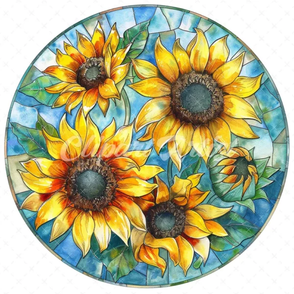 20 High-Quality Stained Glass Sunflowers Clipart - Sunflowers digital watercolor JPG instant download for commercial use - Digital download